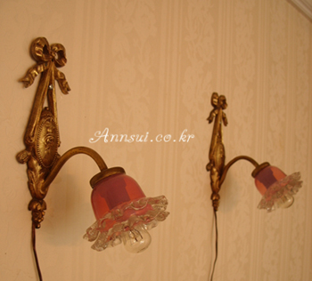 antique FRANCEbronze ribbonpink shade lamp 