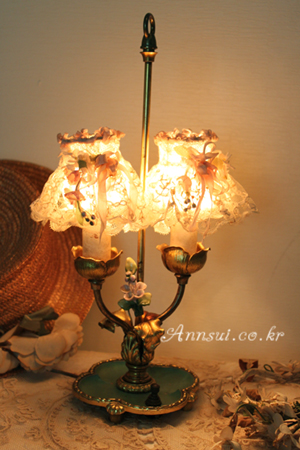 antique french bronzegreen flower lamp